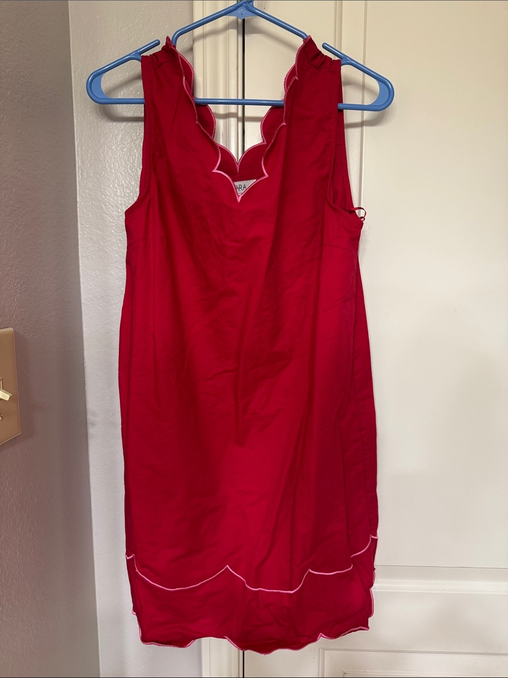 Sleeveless Scallop-Trim Mini Dress in Red